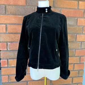 Theory‎ Velvet Bomber Jacket Full Zip Snap Collar | Black | Size Medium